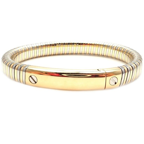 Authentic! Vintage Van Cleef & Arpels 18k Yellow Gold Steel Bangle Bracelet - Picture 1 of 9